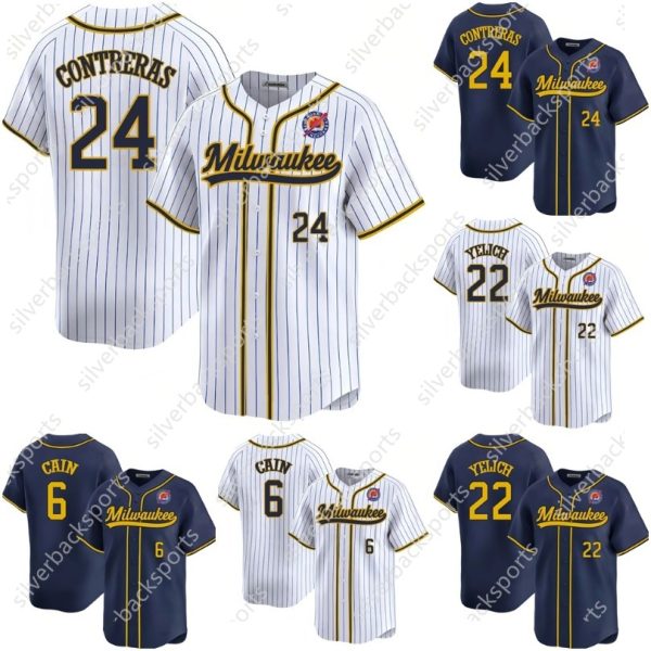 11 Jackson Chourio 2024 Baseball Jerseys William Contreras Brice Turang Christian Yelich Sal Frelick Rhys Hoskins Willy Adames Men/Women/Youth