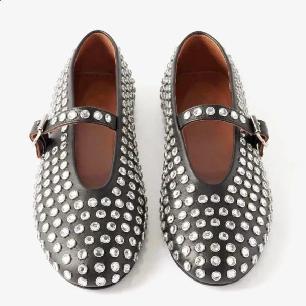 Womens flat shoes vulcanized cushion diamond rivets Mary Jane womens screw crystal ballet Lolita 240919