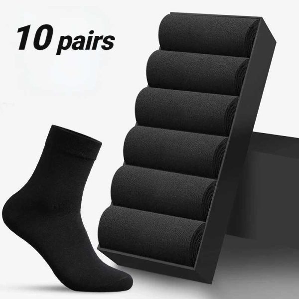 10 pairs of solid color mens mid length socks fashionable and comfortable classic autumn black business socks high-quality mens short socks W240924