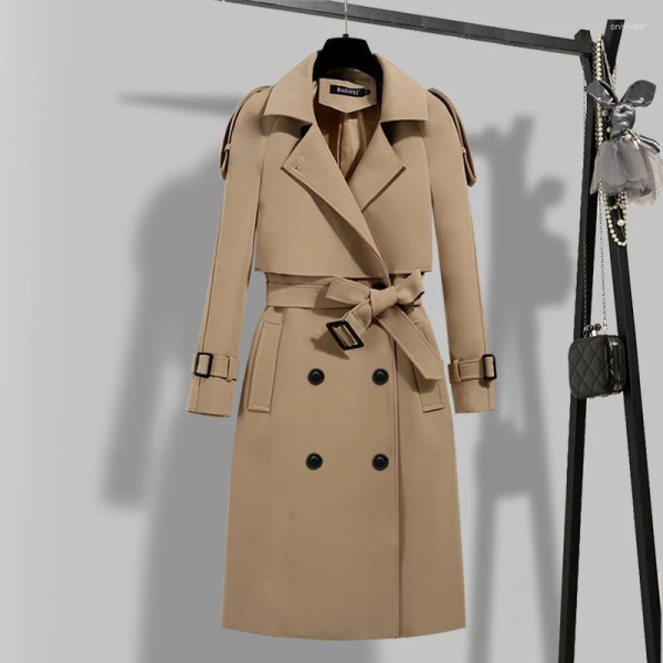 Women's Trench Coats Long With Belt Autumn Korean Windbreaker Ladies Double-breasted Solid Khaki Adjustable Waist Coat For Women