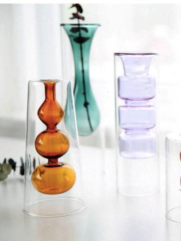 Vases Mustard Tall bubble Glass Vase 230625