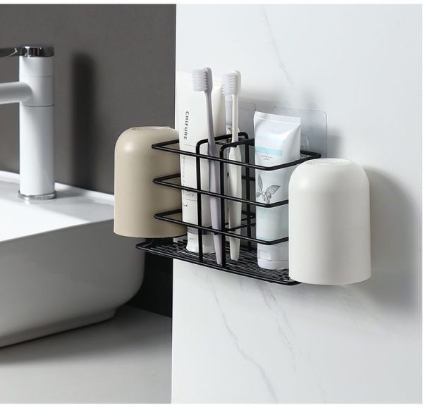 Toothbrush hole-free wall-mounted toilet mouthwash cup holder toothpaste storage rack