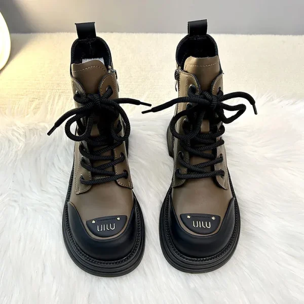 Ankle Boots New Womens Boots Winter Round Toe Lace-up Short Boots Womens Platform Designer Knight Boots Women Shoes