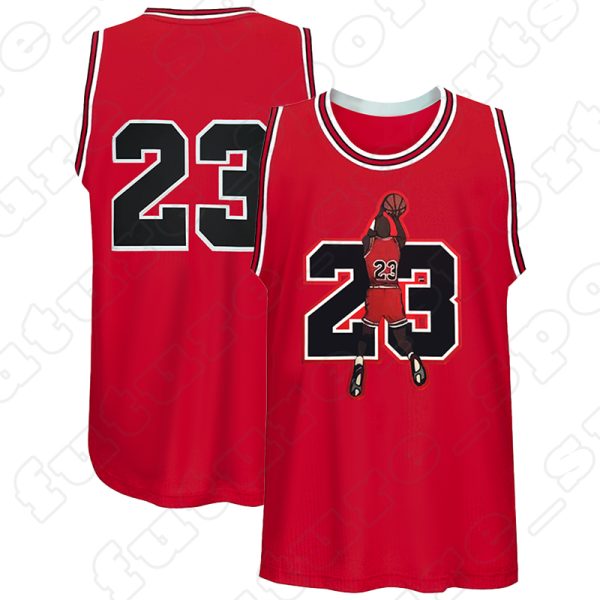 Youth/Kids Red Basketball Jerseys 23 Portrait Hip Hop Fashion Embroidered Stitched Sports Shirts Gifts for Breathable Basketball