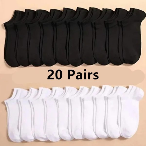 51020 Pairs White Casual Breathable Socks Boat Socks For Women Men Invisible Low Cut Silicone Non-slip No-show Ankle Socks 240925