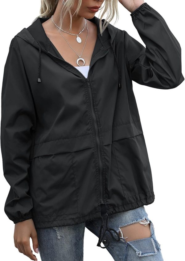 Women's Waterproof Raincoat Lightweight Rain Jacket Hooded Windbreaker with Pockets for Outdoor