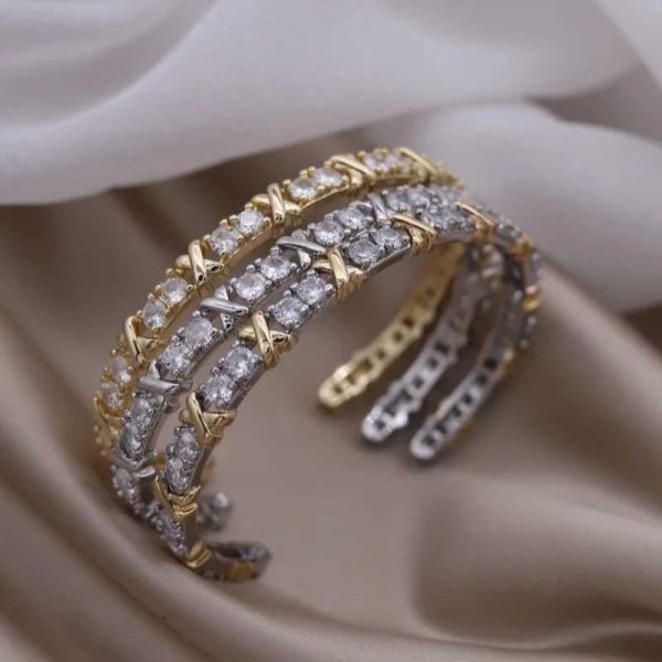 2024 French New Design Fashion Jewelry Two tone Galvanized Zircon Letter X Opening Bracelet Elegant Womens Daily Work Accessories W240925