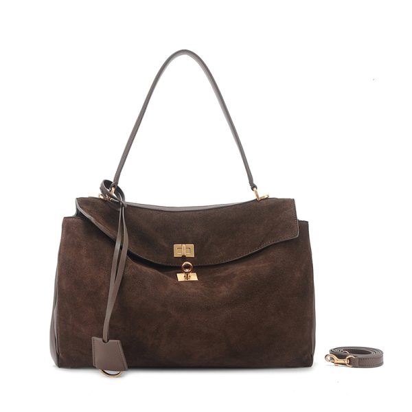 Brand Rodeo Genuine Leather Brown Suede Totes Gold Buckle Shoulder Bags Fashion Women Handbags