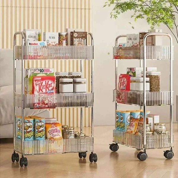 2/3 Tiers Rolg Cart Transparent Acrylic Trolley Mobile Shelf with Wheel Multi-Layers Storage Rack