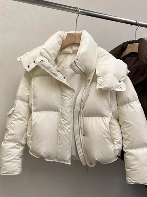 Women Puffer Jacket Winter Warm Thick Long Sleeve Oversized Hooded Short Parkas Mujer Female Solid Loose Crop Coat Outwear 240926