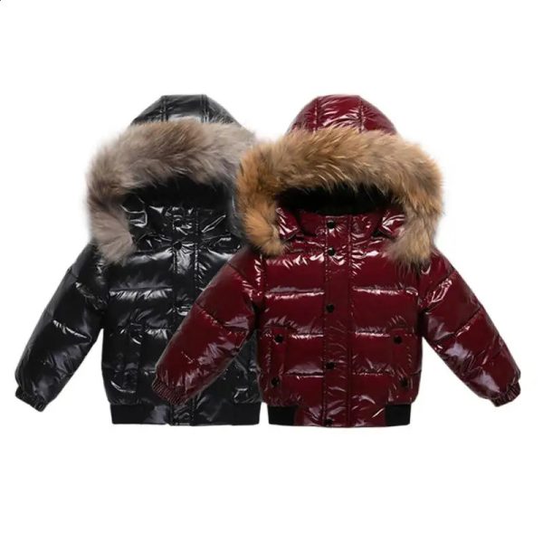 Winter Down Jacket For Girl Real Fur Waterproof Shiny Thicken Warm Boy Winter Outerwear Coat 1-6 Years Kids Parka Outfit 240921