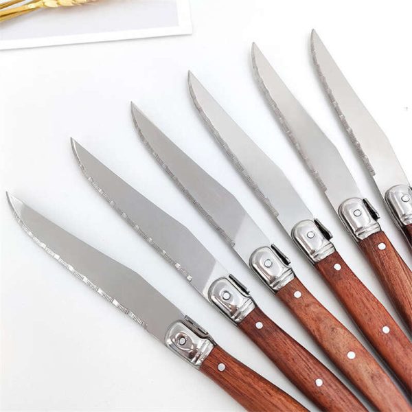 1/4/6/8Pcs Laguiole Steak Knives Stainless Steel Dinner For Western Cutlery Wood Handle Tableware Restaurant Japanese Flatware