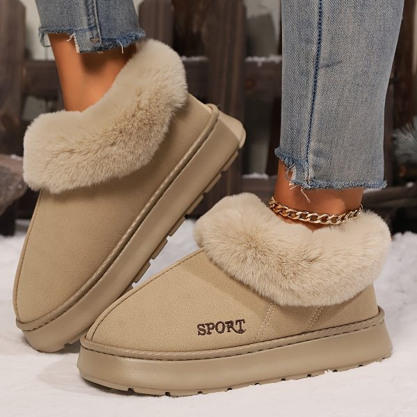 Women Solid Color Fluffy Slippers, Soft Sole Platform Plush Lined Warm Shoes, Non-slip Floor Mute Shoes