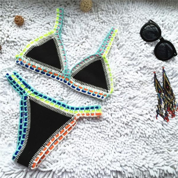 Women's Swimwear Micro Bikini Women Handmade Crochet Halter Patchwork Bathing Suit Swimsuit Biquini Thong Trajes De Banos AAA Discount for in-store purchases