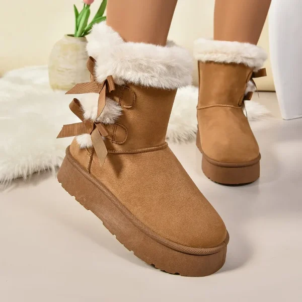 Winter New Hot selling Women Suede Warm Snow Boots Round Head Flat Bow Solid Color Short Boots Outdoor Comfortable Women Shoes