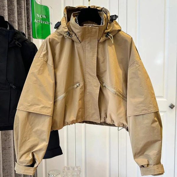 Women's Jackets Autumn Hooded Bomber Jacket Zipper Pocket Solid Baseball Female Casual Short Coat For Women Outwear