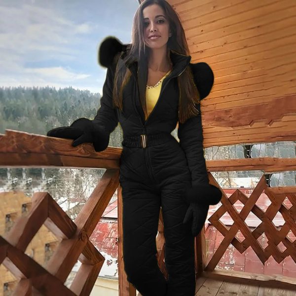 Womens fashionable and casual thick snowboard skiing suit sports zipper skiing suit jumpsuit plus size winter clothing womens outdoor clothing 240921