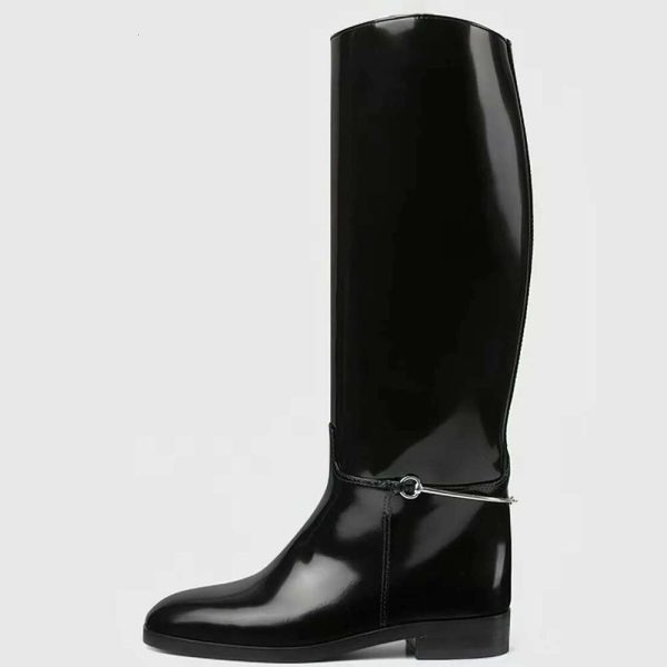 Autumn And Winter New Flat Bottomed Knight Thick Heel Round Toe Knee High Women's Boots, Midsole Boots