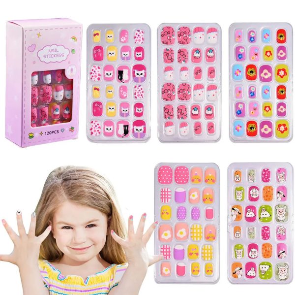 120 Pcs 5 Pack Children Acrylic Fake Nail Press on Gradient Rainbow Short Kids Stick On False Art Kits for Little Girl 240929