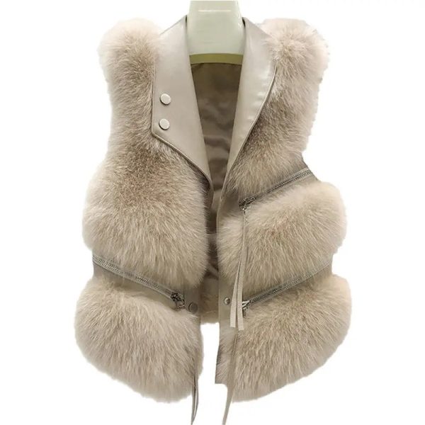 Womens Vest Short Fur Coat Slim Fit Fashion Autumn and Winter 2024 Splicing Jacket 240924