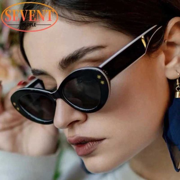 Y2K Punk Oval Star Cat Eye Sunglasses for Women 2024 Luxury Brand Design Retro Fashion Womens Sunglasses Retro Glasses CL241004