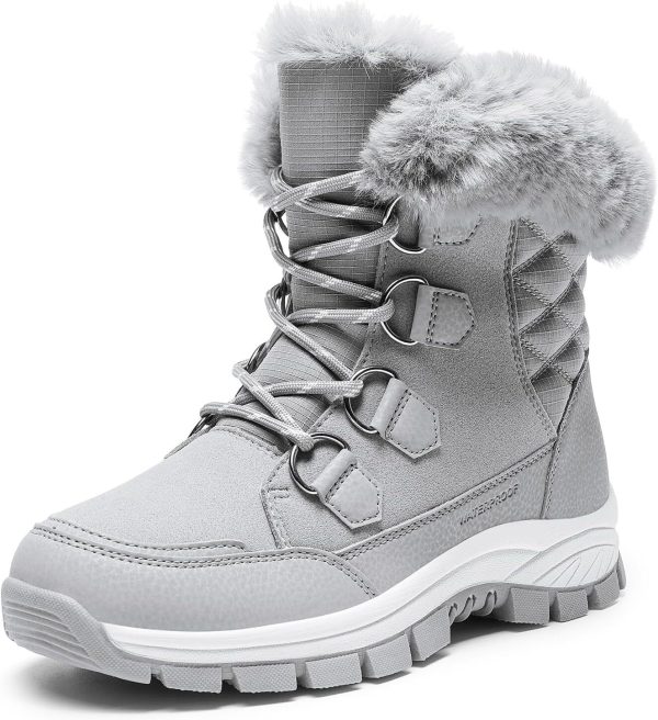 Waterproof Snow Women, Faux Fur Cozy Warm Insulated Winter Boots Lace Up Mid-Calf Outdoor Shoes for Walking Hiking Snow boots