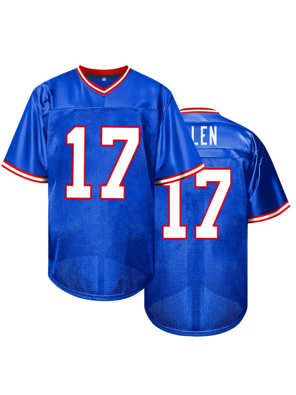 #17 Josh Allen Comfy V-Neck Football Jersey Blue Mesh Embroidery for Training and Competition Breathable Moisture-Wicking Short Sleeve Top for Active jersey