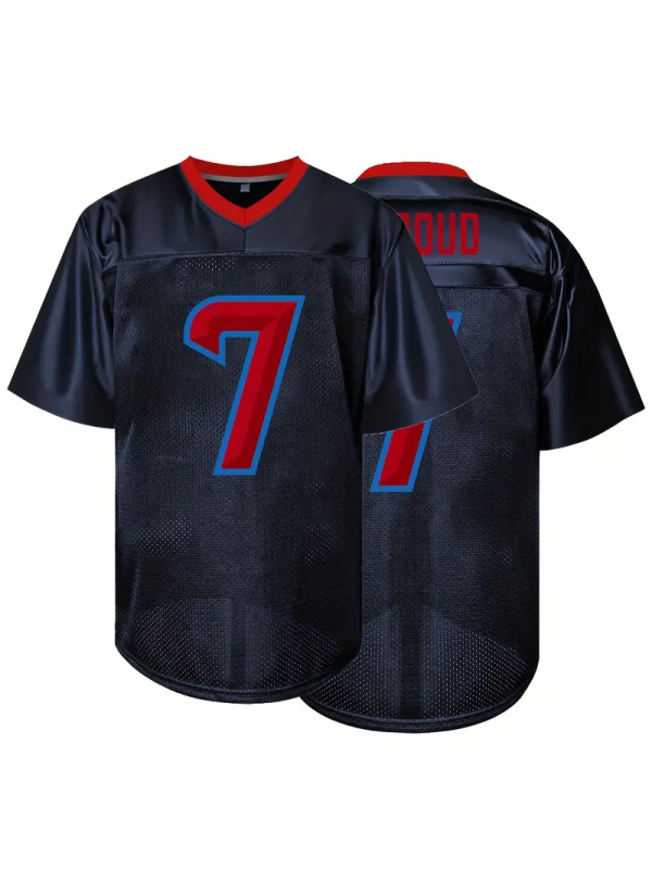 #7 CJ Stroud Comfy V-Neck Football Jersey New Navy Blue Mesh Embroidery for Training and Competition Breathable Moisture-Wicking Top for Active jersey