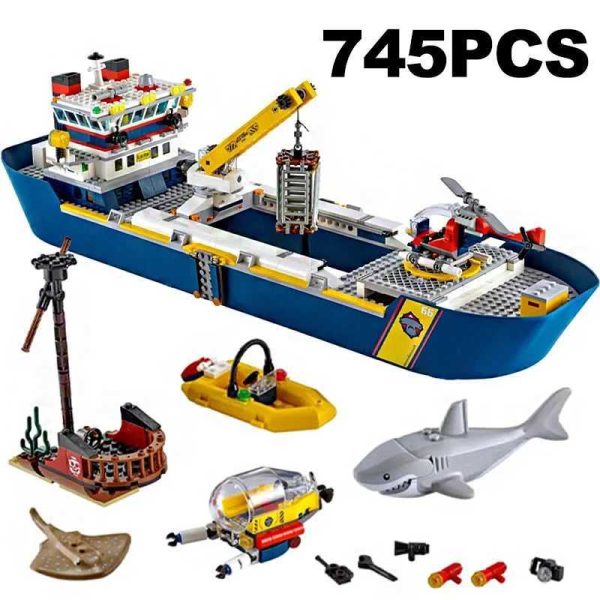 745 sets of urban ocean reconnaissance ship models 60026 building blocks exploration conference toys childrens birthdays boys gifts W241005