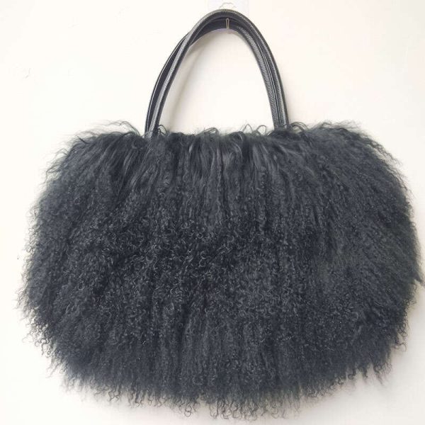 2024 Winter Women Real Mongolia Lamb Handbag Fashion Female Genuine Fur Bag