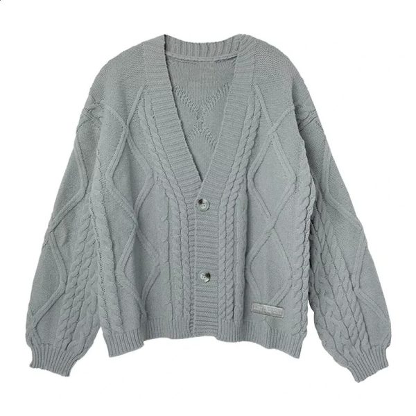 Warm V-neck long sleeved knitted cardigan womens autumn and winter solid casual TTPD sweater jacket 240930