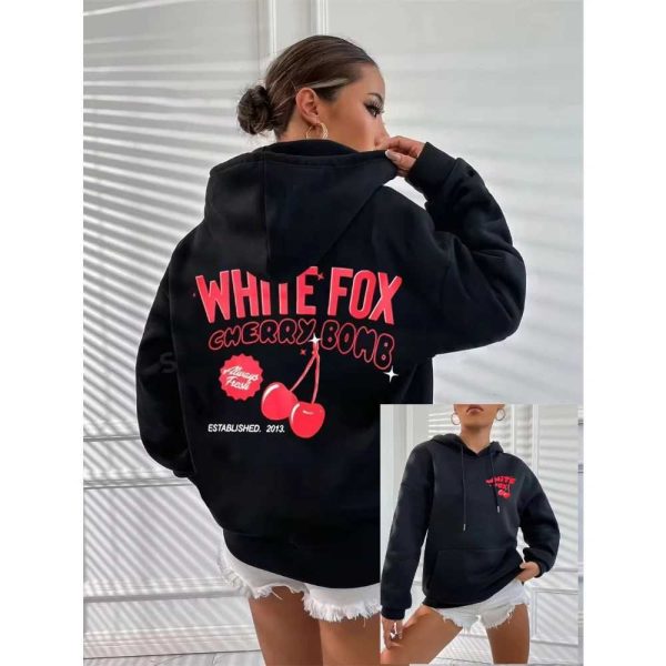 Women's Hoodies Sweatshirts Womens Hooded Sweatshirt with Cherry and Print Loose Lace Up Polar Lining Multifunctional High-end Strt Wear New Fash Y241007AI27