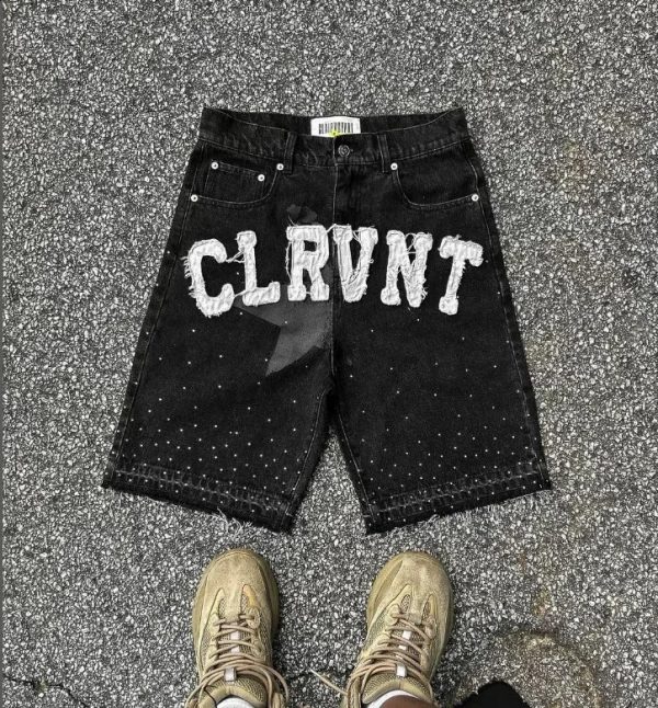 Alphabet stitched embroidered jeans five point star summer Harajuku rock hip-hop diamond pants mens personalized shorts 241007