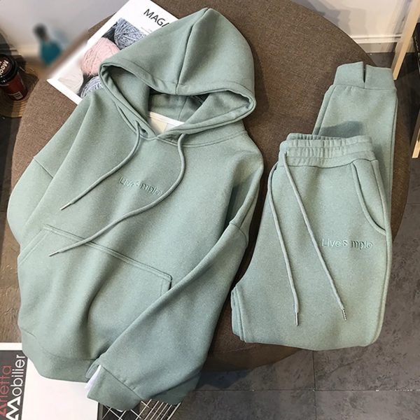 Womans Sweatshirts Pants Sets Solid Drop Shoulder Korean Female Hooded Pullovers Thicken Warm Oversized Hoodies Women 241007