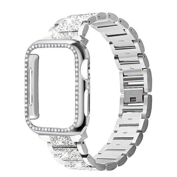 Apple Watch Band + Case 38mm 40mm 41mm 42mm 44mm 45mm Ultra 49mm Bling Diamond Metal Strap with Diamond Case and Glass Screen Protector Case For iWatch Series 10 9 8 7 6 5 4 3 2