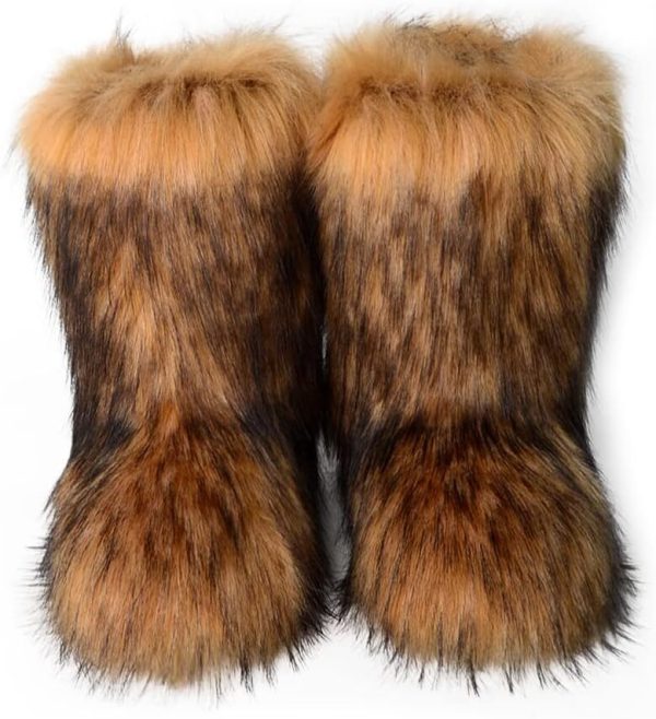 Women's synthetic leather boots are warm suitable for winter snow and outdoor flat shoes. They are made of suede and fur, resembling fox fur and grass snow boots