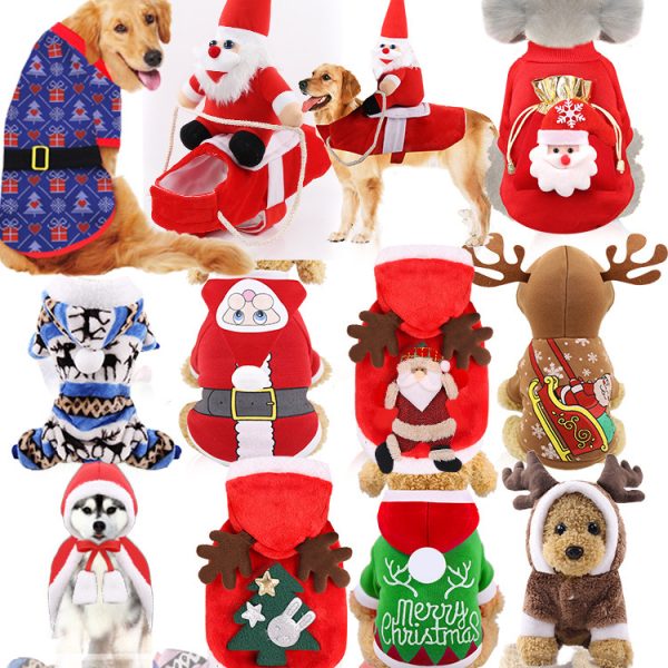 Warm Christmas Pet Apparel - Cozy Holiday Outfits Featuring Deer & Santa Designs for Dogs and Cats