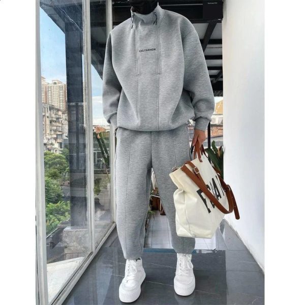 2023 Autumn Winter Tracksuit Two Piece Sets Hip Hop Men Pant Sports Wear Fashion Clothing Solid Color Sweatsuit Jogging Suit 241009