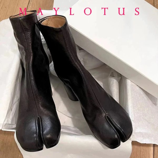 2024 Split Toe Tabi Boots Leather Thick Boots Anklet Boots Womens Winter Short Boots Tabi Ninja Chelsea Botas Mujer 240930