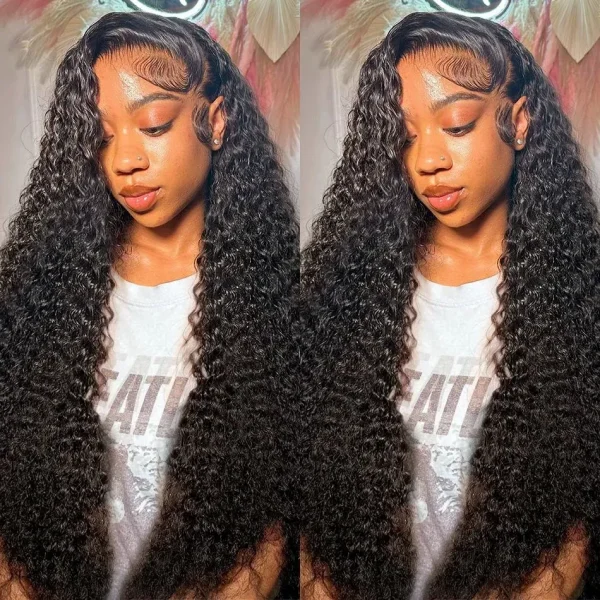 40 Inch Curly Simualtion human hair lace front wigs For Black Women Pre Plucked Brazilian 13x4 Deep Wave Frontal Wig Synthetic Black Hd Lace Wig