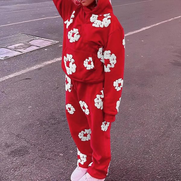 Women Fashion Hoodie And Trousers Suits Tracksuit For Men Flower Printed Sweatpants Two Piece Sets 240715