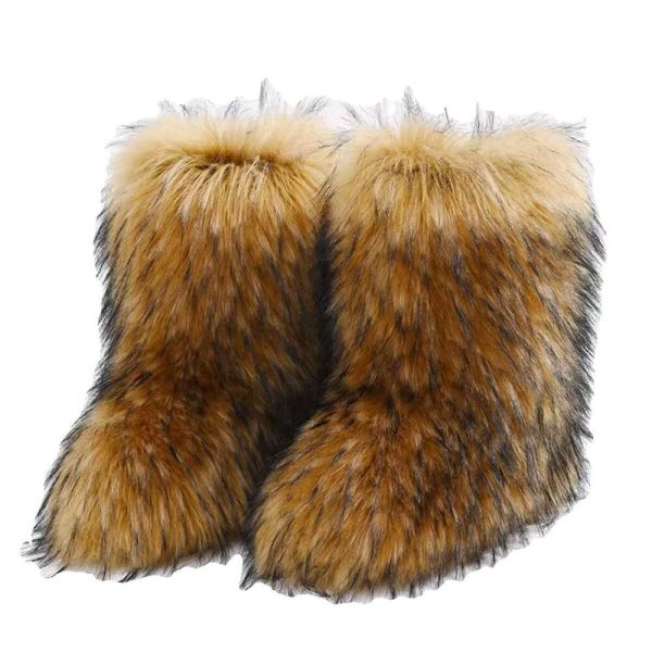 Winter Kids Warm Snow Toddler Girl Puffy Children Furry Shoe Rubber Flat Non-Slip Slip-On Boots Fur Shoes