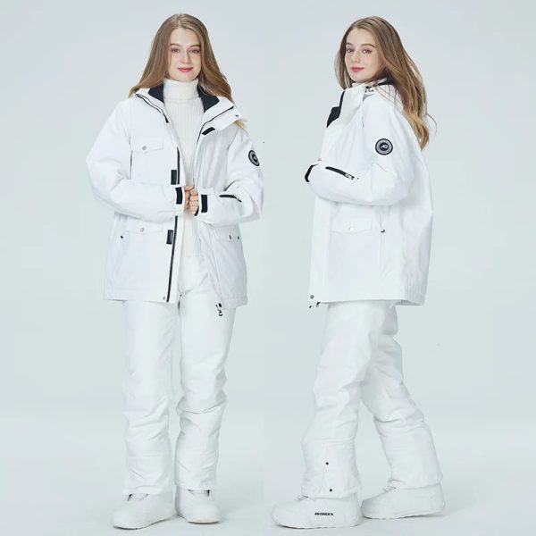 10K Pure White Women Ski Suit Couple Snowboard Clothing Sets Waterproof Windproof Winter Skiing Jacket Pant Female Snow Overalls 241007