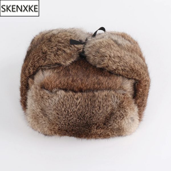 Arrival Russian Rabbit Fur Trapper Hats For Men Thick Male Winter Real Rabbit Fur Hat Full Pelt Outdoor Bomber Real Fur Cap 241014