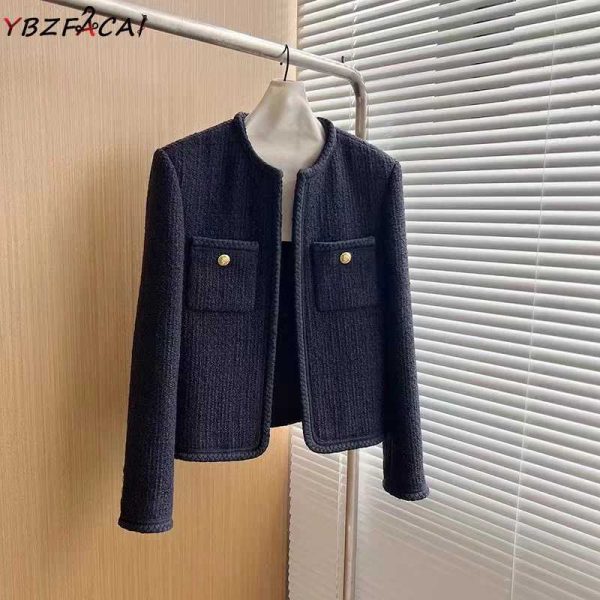 2023 Luxury jacket Womens spring black tweed jacket white tweed jacket small perfume jacket round neck pocket cut top W241015