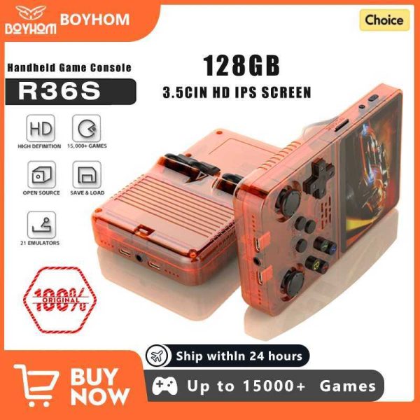 128G Open Source R36S Video Game Console Linux System 3.5 Inch IPS Screen Orange Portable Pocket Video Player 64GG best Games Z241015