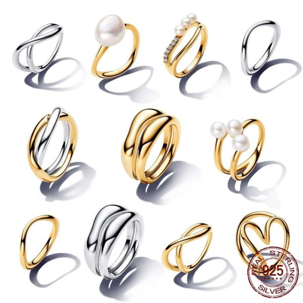 Women's 925 Silver Pearl Open Rings For Women Heart Wedding Irregular Ring With gold plated Fine Jewelry Gift 2024 New Designer Ring Gift Wholesale