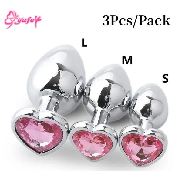 Anal Plug 3 Sizes Heart Stainless Steel Crystal Butt Plug Removable Anal Smooth Massager Stimulator Prostate Adult Sex Toys 241010