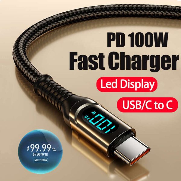 USB Digital Display Fast Charging 100W PD to Type C Cable For Xiaomi HUAWEI book iPad Samsung