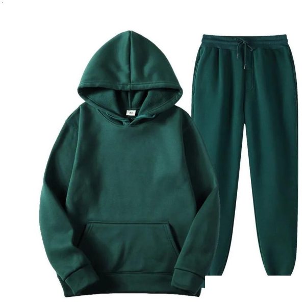 Tracksuits Mens Female Tracksuit Casual Jogging Suit Sweatshirt Set Hoodies Sweatpant 2Pcs Fashion Warm Solid Colors Loose Sportswear Dh7Eb